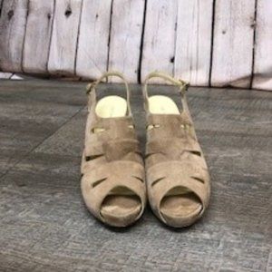 Bruno Magli-- Peep toe soft suede in tan.